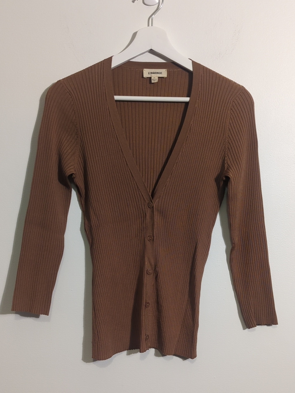 L'AGENCE isabella cardigan - ribbed v-neck sweater - size small
